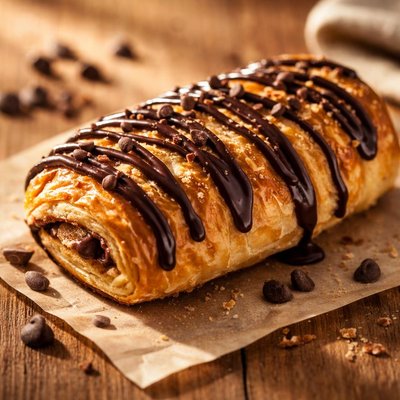 Chocolate drizzled pastry