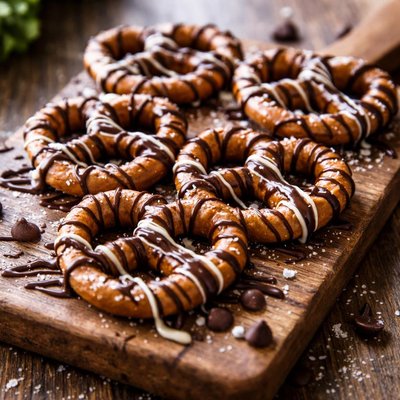 Chocolate drizzled pretzels