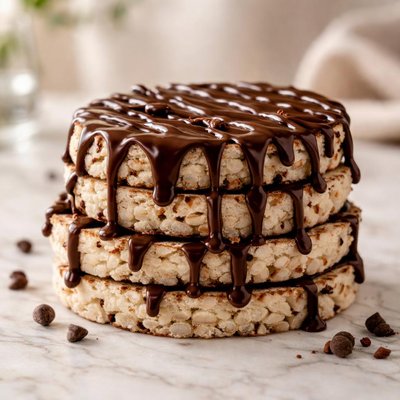 Chocolate drizzled rice cake