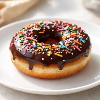 Chocolate frosted donut with sprinkles