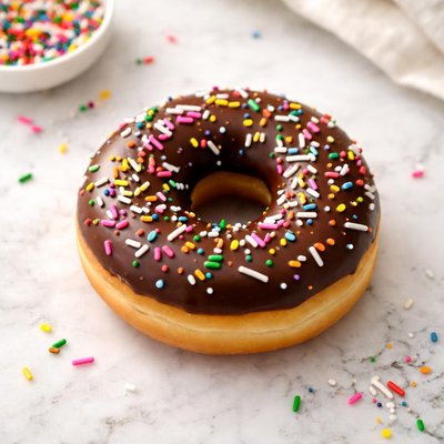 Chocolate frosted sprinkle donut