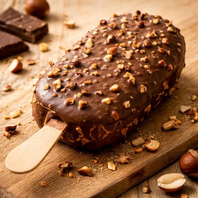 Chocolate ice cream bar with nuts
