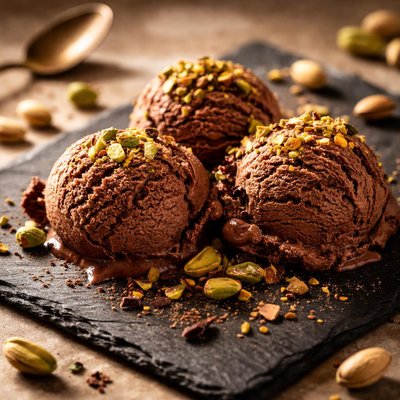 Chocolate ice cream with pistachios