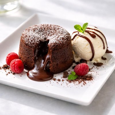 Chocolate lava cake with ice cream
