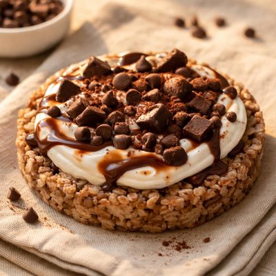 Chocolate rice cake with protein yogurt and chocolate