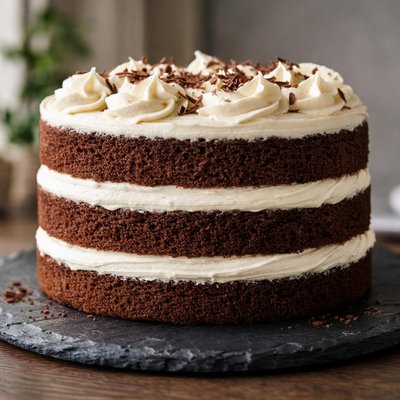 Chocolate sponge cake with white butter cream frosting