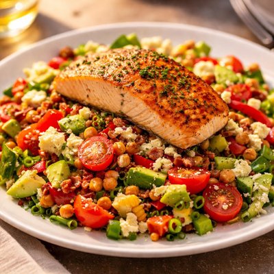Chop salad with salmon