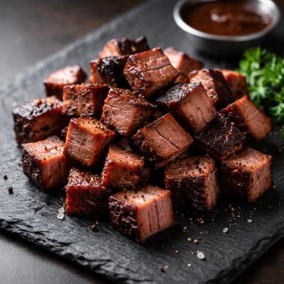 Chopped cubes of brisket