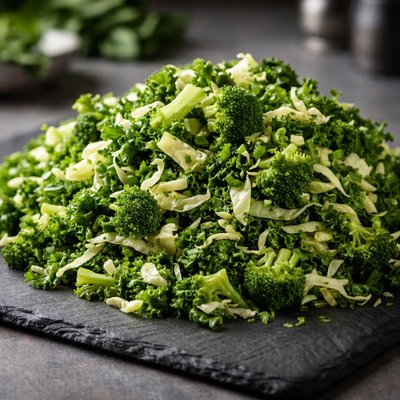 Chopped kale broccoli and green cabbage
