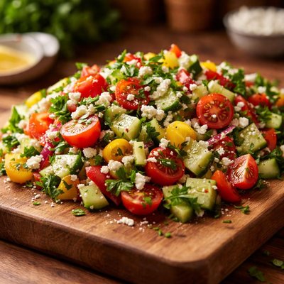 Chopped salad with tomatoes and cucumbers