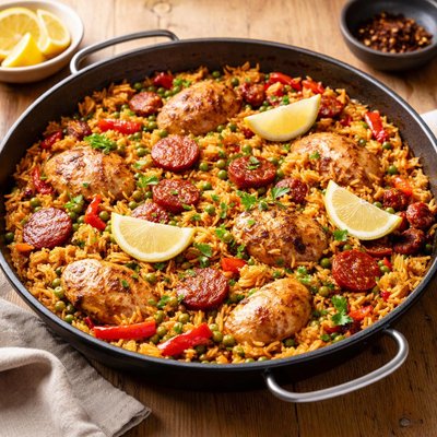 Chorizo and chicken paella