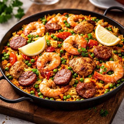 Chorizo shrimp and chicken peaella