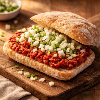 Ciabatta filet americain met ui