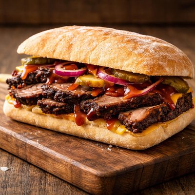 Ciabatta sandwich brisket