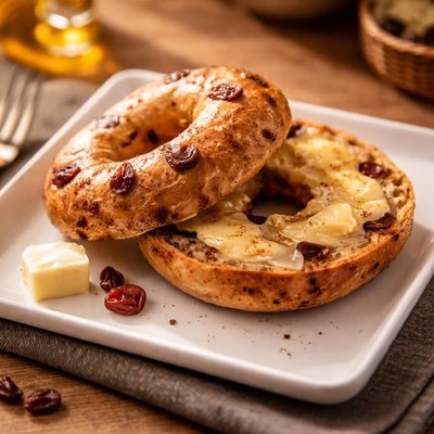 Cinnamon raisin bagel with butter