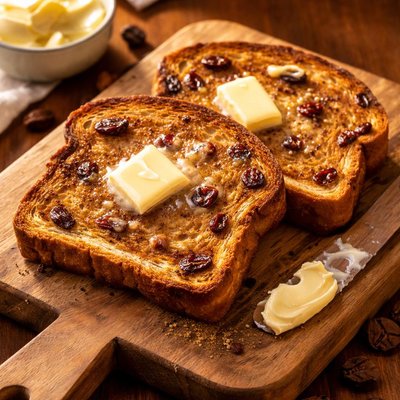 Cinnamon raisin toast with butter