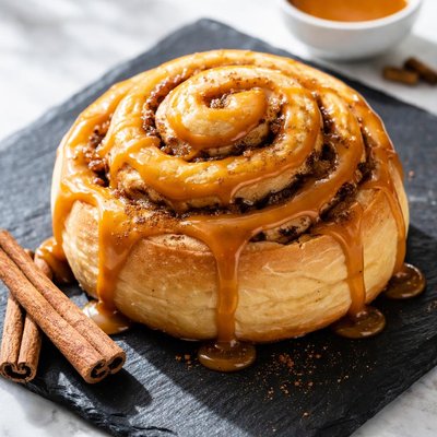 Cinnamon roll with caramel icing