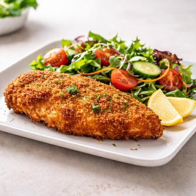 Ckicken schnitzel with salad
