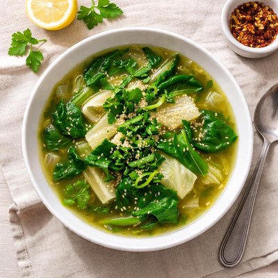 Clear soup with greens