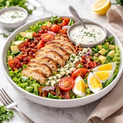 Cobb sallad with chicken and ranch dressing