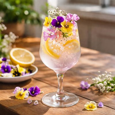 Cocktail with edible flowers