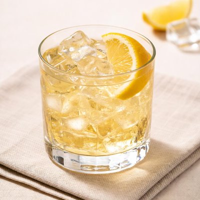 Cocktail with lemon wedge