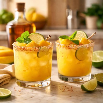 Cocktail with rum and mango margaritas mix
