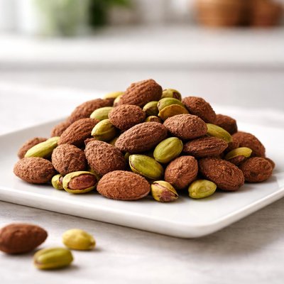 Cocoa almonds with pistacios