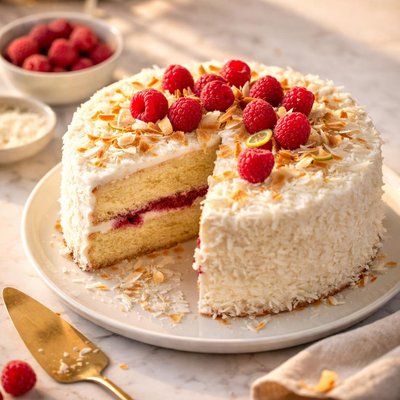 Coconut and raspberry cake