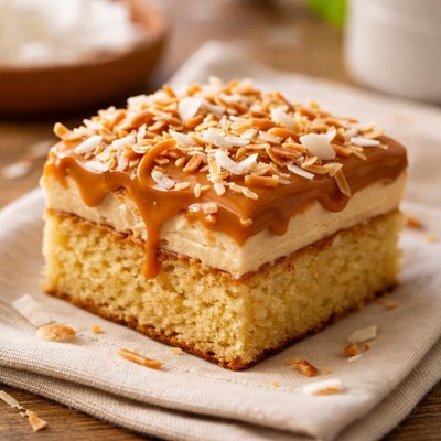 Coconut caramel cake square