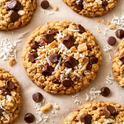 Coconut chocolate chip peanut butter oatmeal cookie