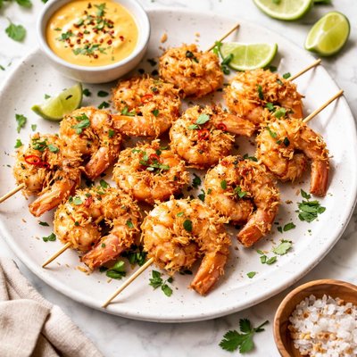 Coconut shrimp skewer