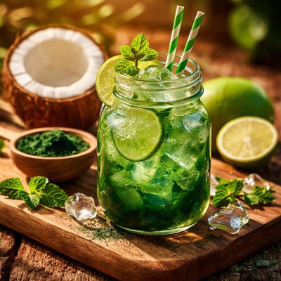 Cocunut water with fresh spirulina