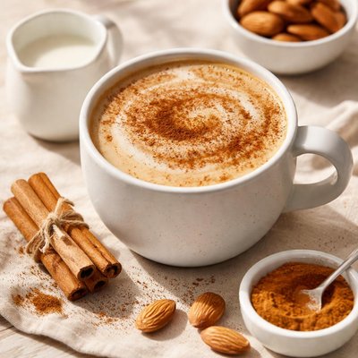 Coffe w almond milk and cinniman