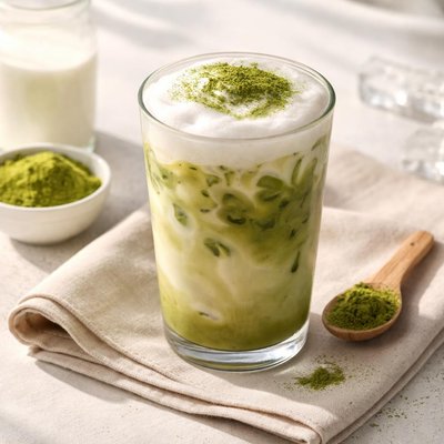 Coffee bean matcha latte