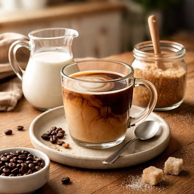 Coffee milk and sugar