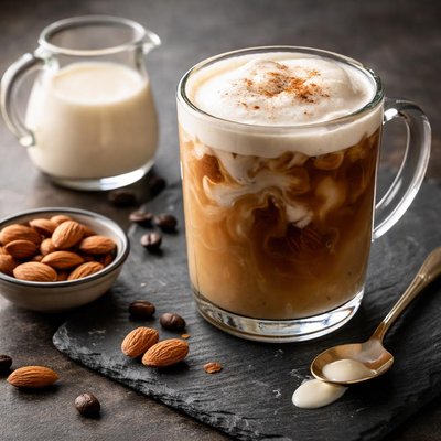 Coffee with almond milk creamer