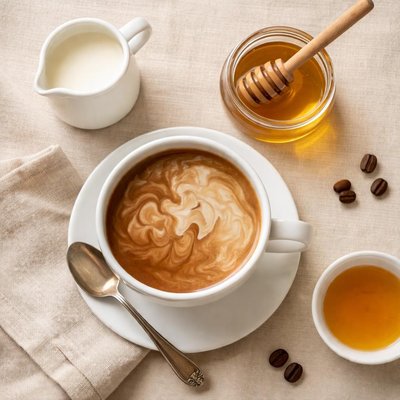 Coffee with cream and honey