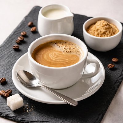 Coffee with milk and one sugar