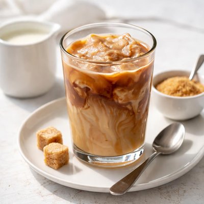 Coffee with milk and sweetener