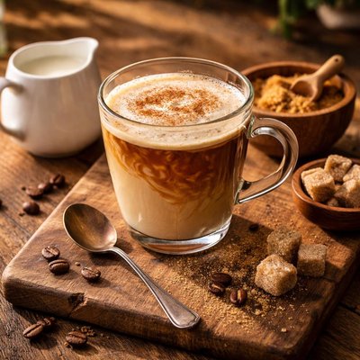 Coffee with milk cream and sugar