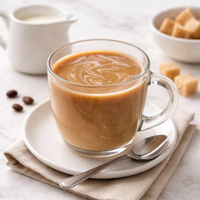 Coffee with mirlk and sugar