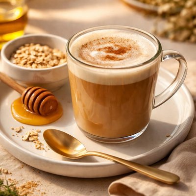 Coffee with oat milk and honey