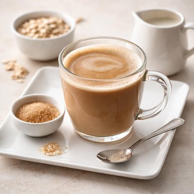 Coffee with oat milk and sugar