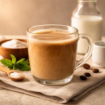 Coffee with stevia and semi-skimmed milk
