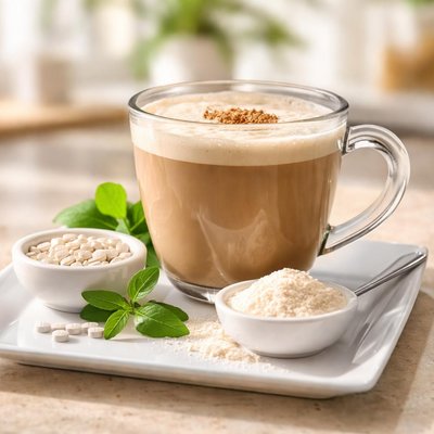 Coffee with stivia and powder coffee mate