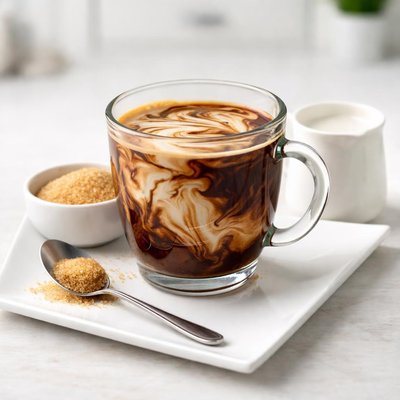 Coffee with turbinado sugar and half and half