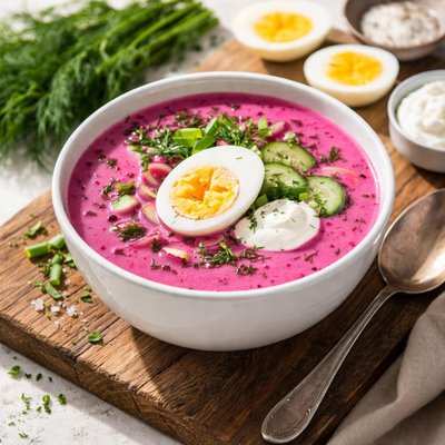 Cold beet soup with egg and sour cream