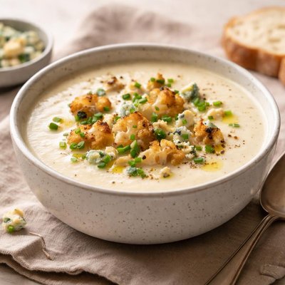 Coliflour and blue cheese soup