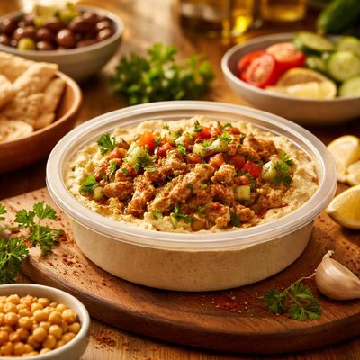 Compliments shawarma hummus